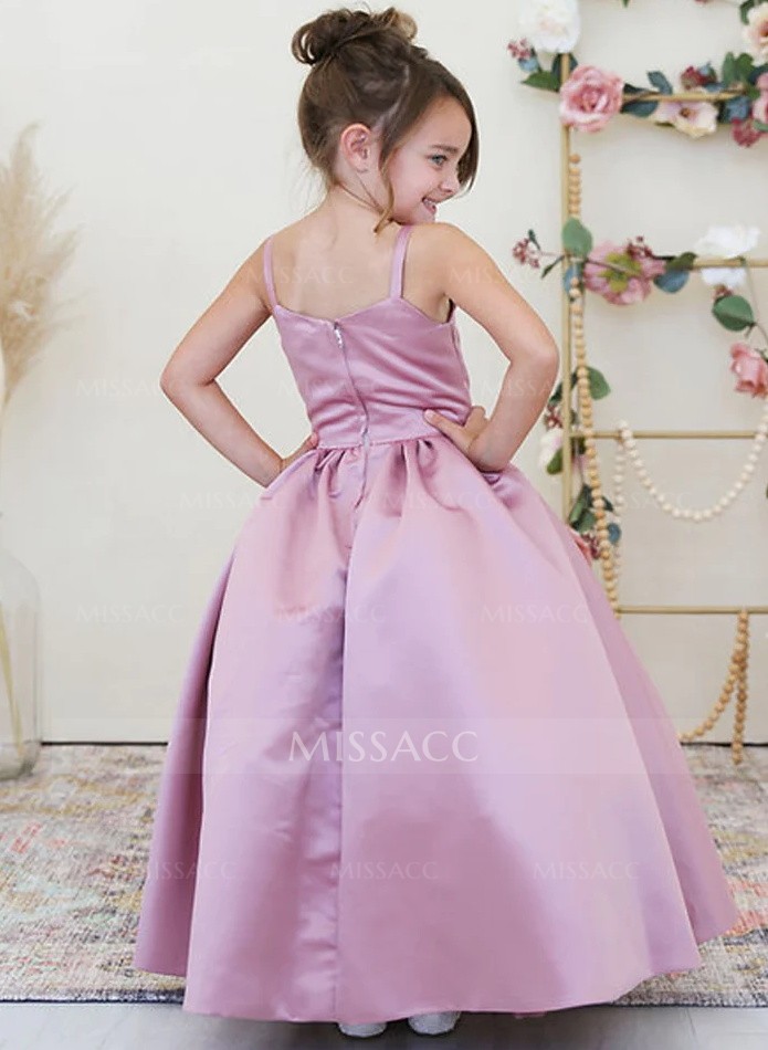 Ball-Gown Square Neckline Sleeveless Floor-Length Satin Flower Girl Dresses