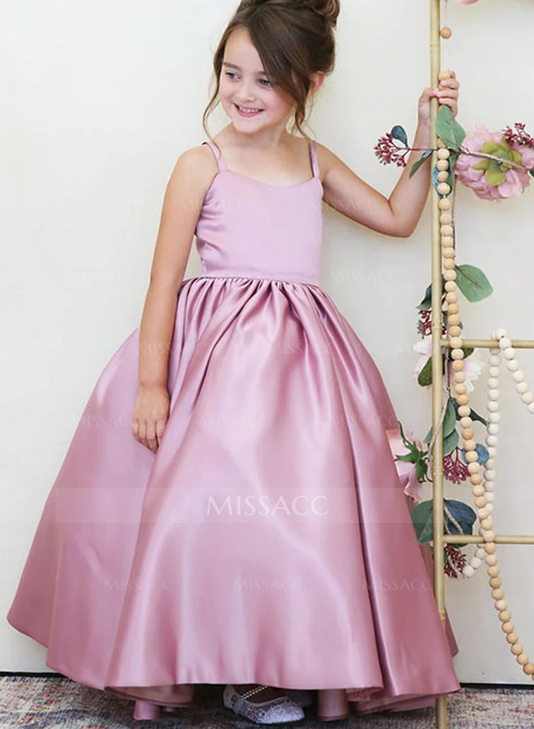 Ball-Gown Square Neckline Sleeveless Floor-Length Satin Flower Girl Dresses