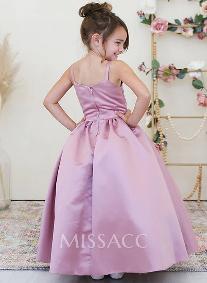 Ball-Gown Square Neckline Sleeveless Floor-Length Satin Flower Girl Dresses