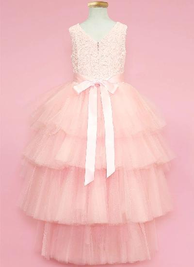 Ball-Gown/Princess Lace Tulle Flower Girl Dresses With Beading