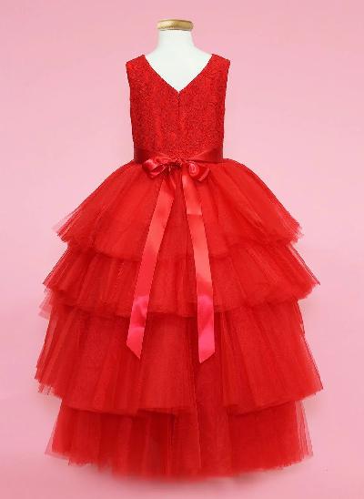 Ball-Gown/Princess Lace Tulle Flower Girl Dresses With Beading