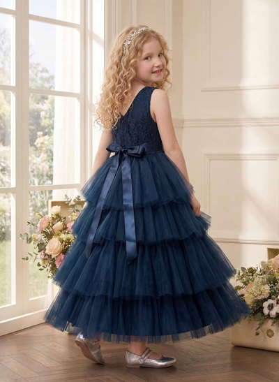 Ball-Gown/Princess Lace Tulle Flower Girl Dresses With Beading