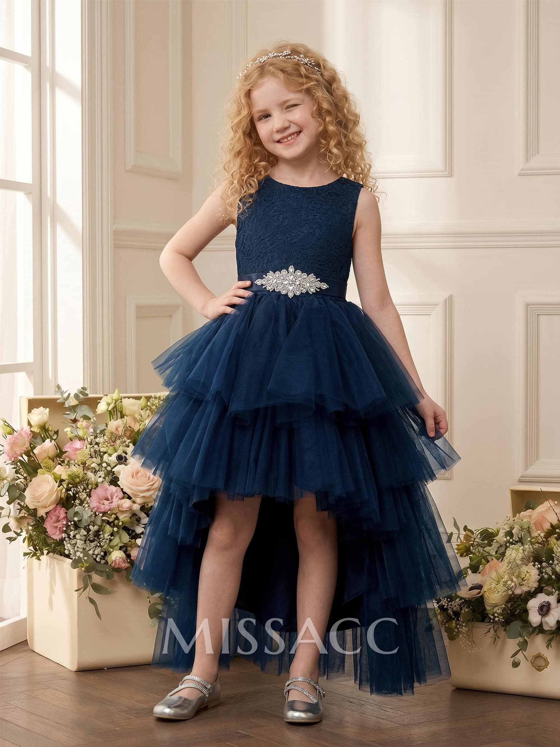 Ball-Gown/Princess Lace Tulle Flower Girl Dresses With Beading Ball-Gown/Princess Lace Tulle Flower Girl Dresses With Beading