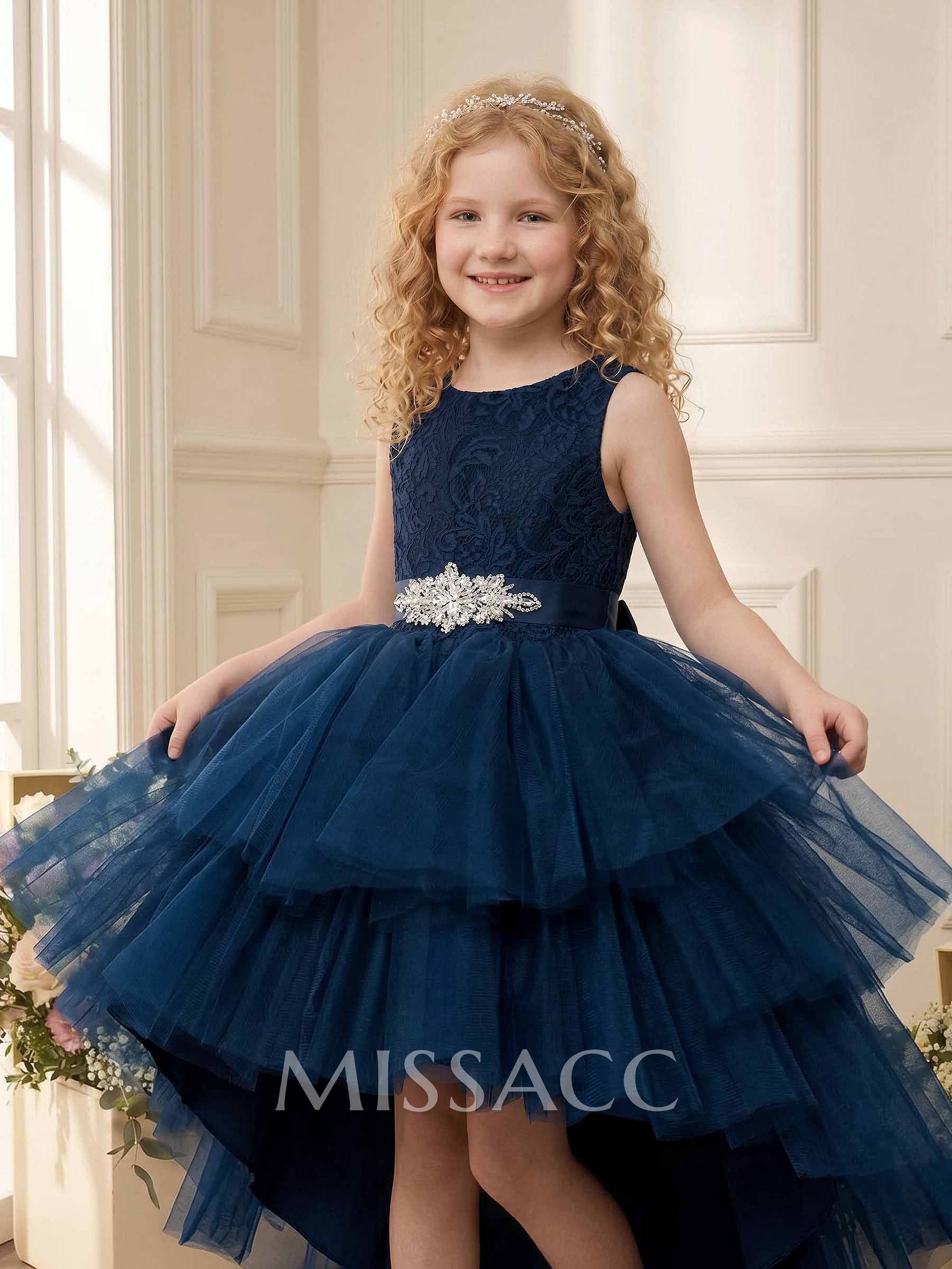 Ball-Gown/Princess Lace Tulle Flower Girl Dresses With Beading Ball-Gown/Princess Lace Tulle Flower Girl Dresses With Beading