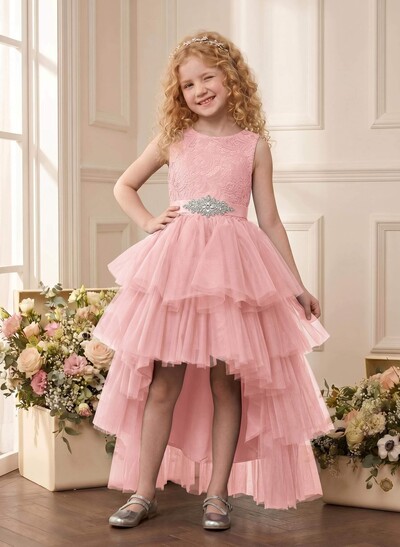 Ball-Gown/Princess Lace Tulle Flower Girl Dresses With Beading