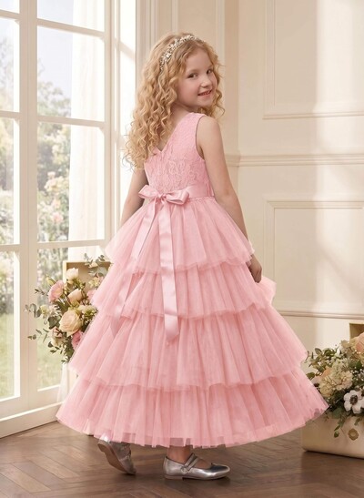 Ball-Gown/Princess Lace Tulle Flower Girl Dresses With Beading