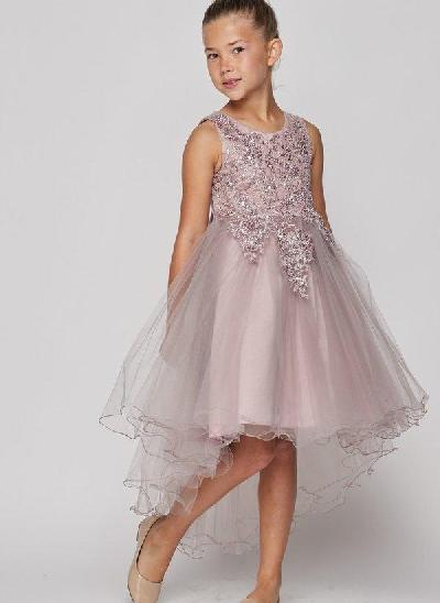 Asymmetrical Tulle Lace Flower Girl Dresses Pageant Dresses With Beading