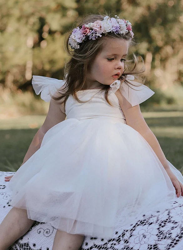a line first communion dresses Elegant Girls' Satin First Communion Dress w/ Crystal Organza Skirt 12 main image 0