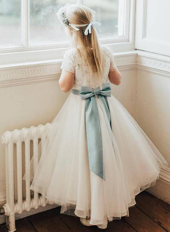 A-Line Lace Tulle Ankle-Length Flower Girl Dresses With Bow