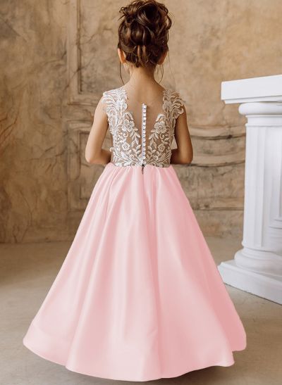 Ball-Gown/Princess Champagne Satin Lace Flower Girl Dresses