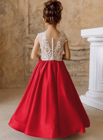 Ball-Gown/Princess Champagne Satin Lace Flower Girl Dresses