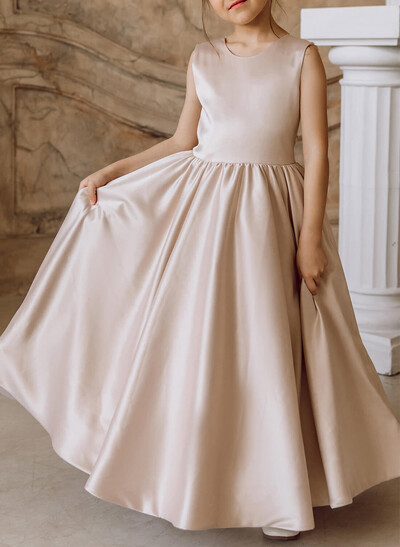 Ball-Gown/Princess Champagne Satin Lace Flower Girl Dresses