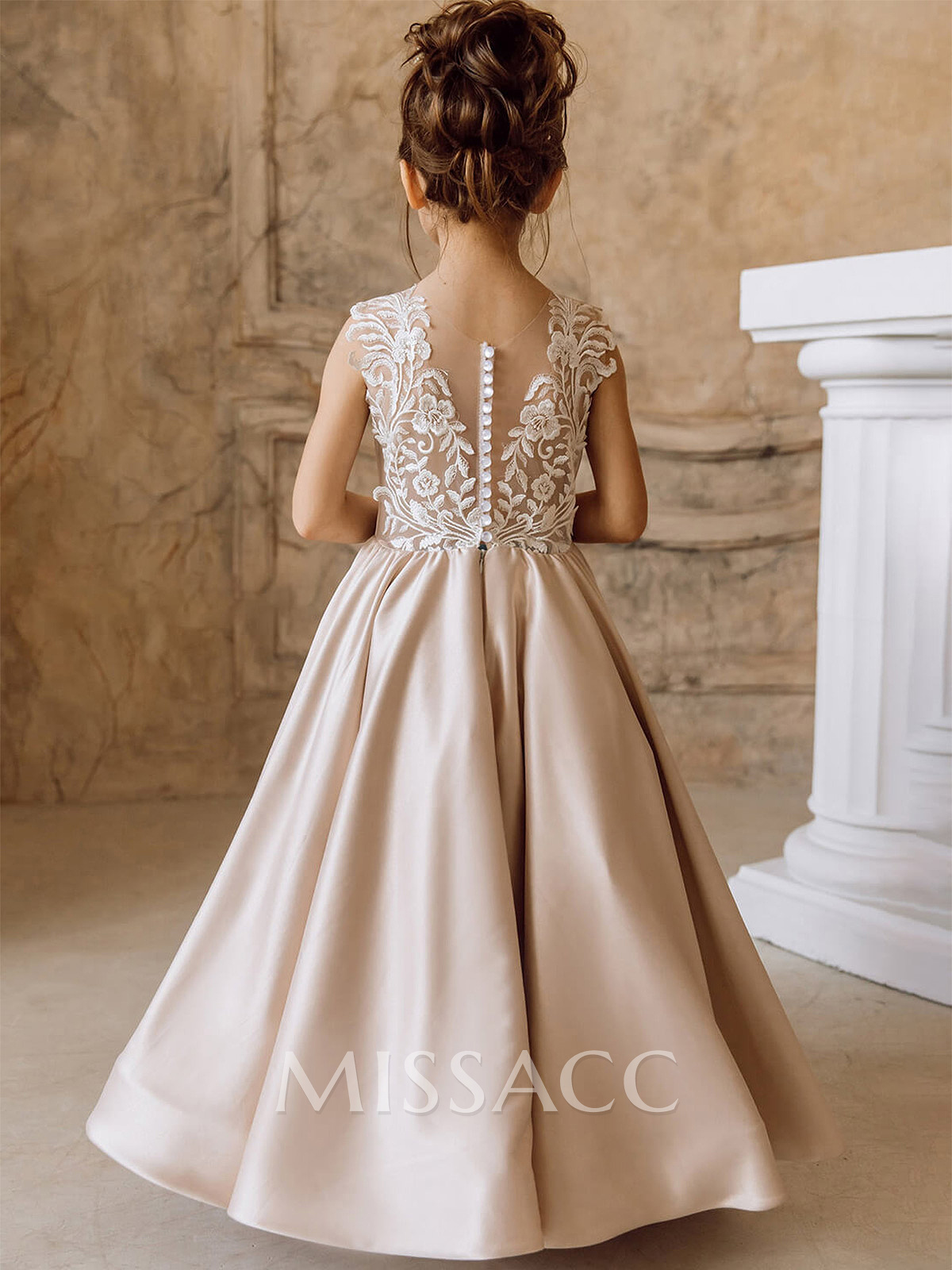 Ball-Gown/Princess Champagne Satin Lace Flower Girl Dresses Ball-Gown/Princess Champagne Satin Lace Flower Girl Dresses