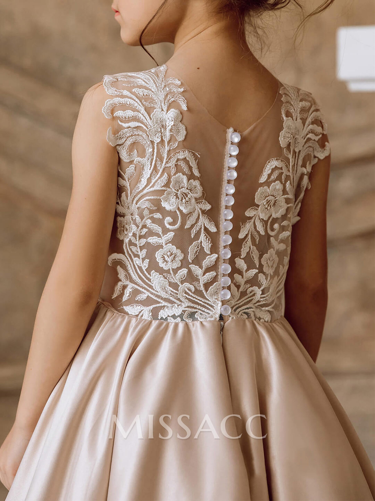 Ball-Gown/Princess Champagne Satin Lace Flower Girl Dresses Ball-Gown/Princess Champagne Satin Lace Flower Girl Dresses