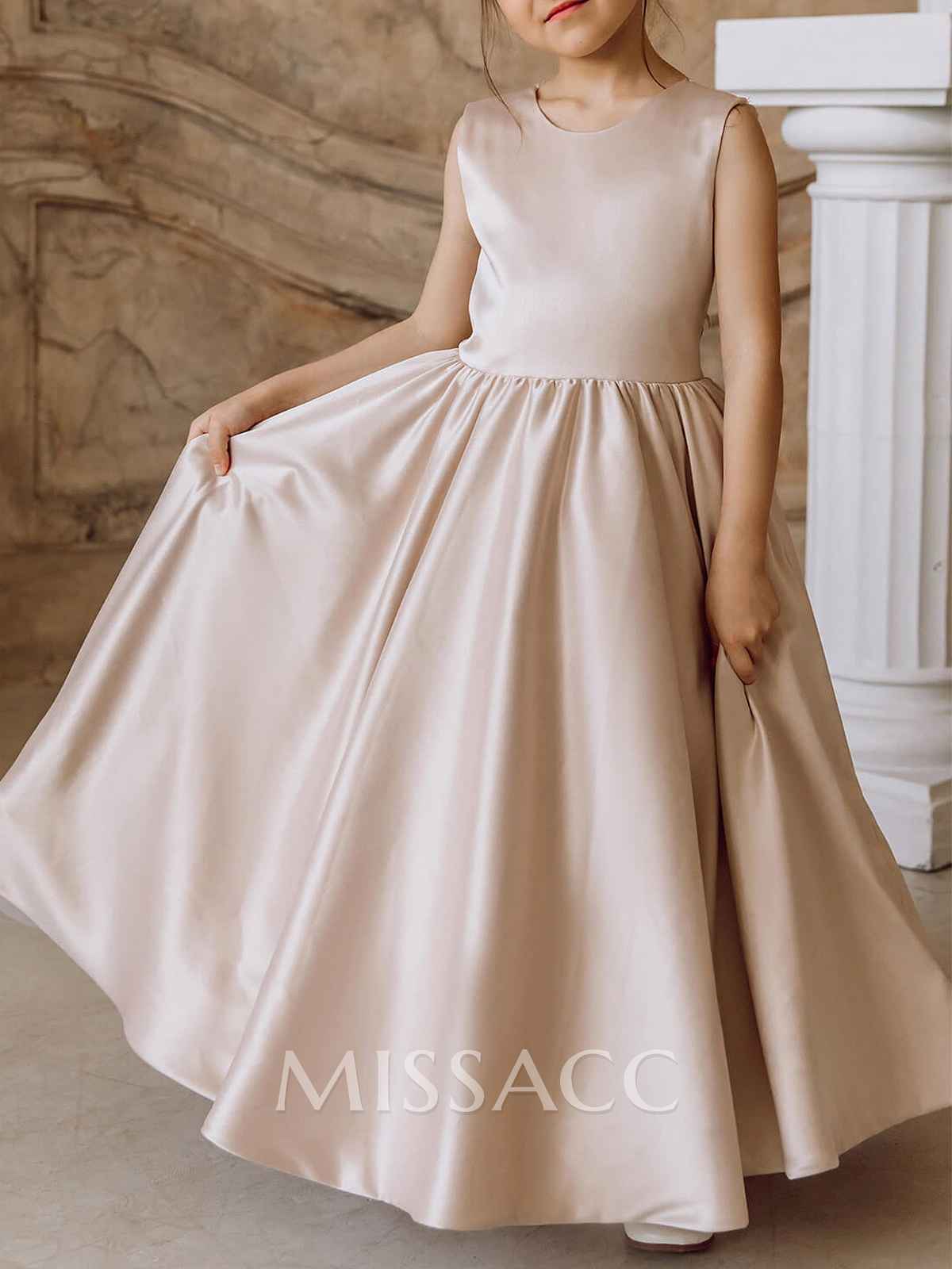 Ball-Gown/Princess Champagne Satin Lace Flower Girl Dresses Ball-Gown/Princess Champagne Satin Lace Flower Girl Dresses