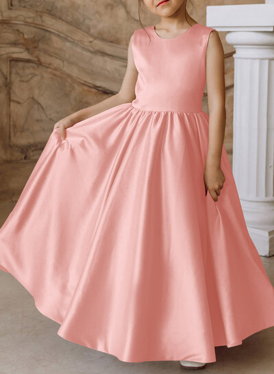 Ball-Gown/Princess Champagne Satin Lace Flower Girl Dresses