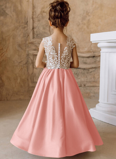 Ball-Gown/Princess Champagne Satin Lace Flower Girl Dresses