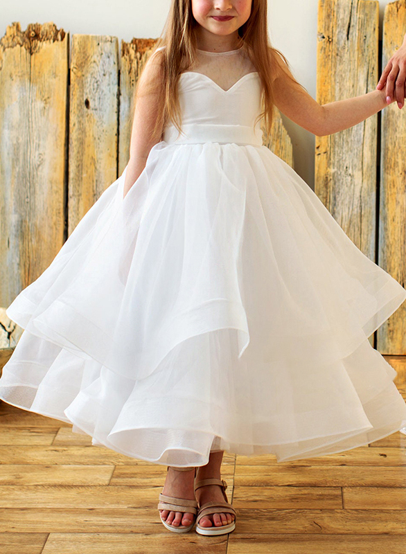 Ball-Gown/Princess Ivory Tulle Flower Girl Dresses Pageant Dresses With Bow