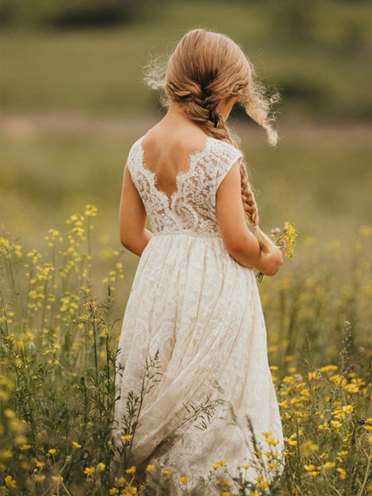 Boho A-Line Lace Flower Girl Dresses Pageant Dresses