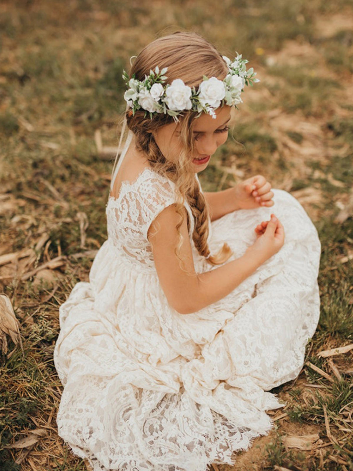 Boho A-Line Lace Flower Girl Dresses Pageant Dresses