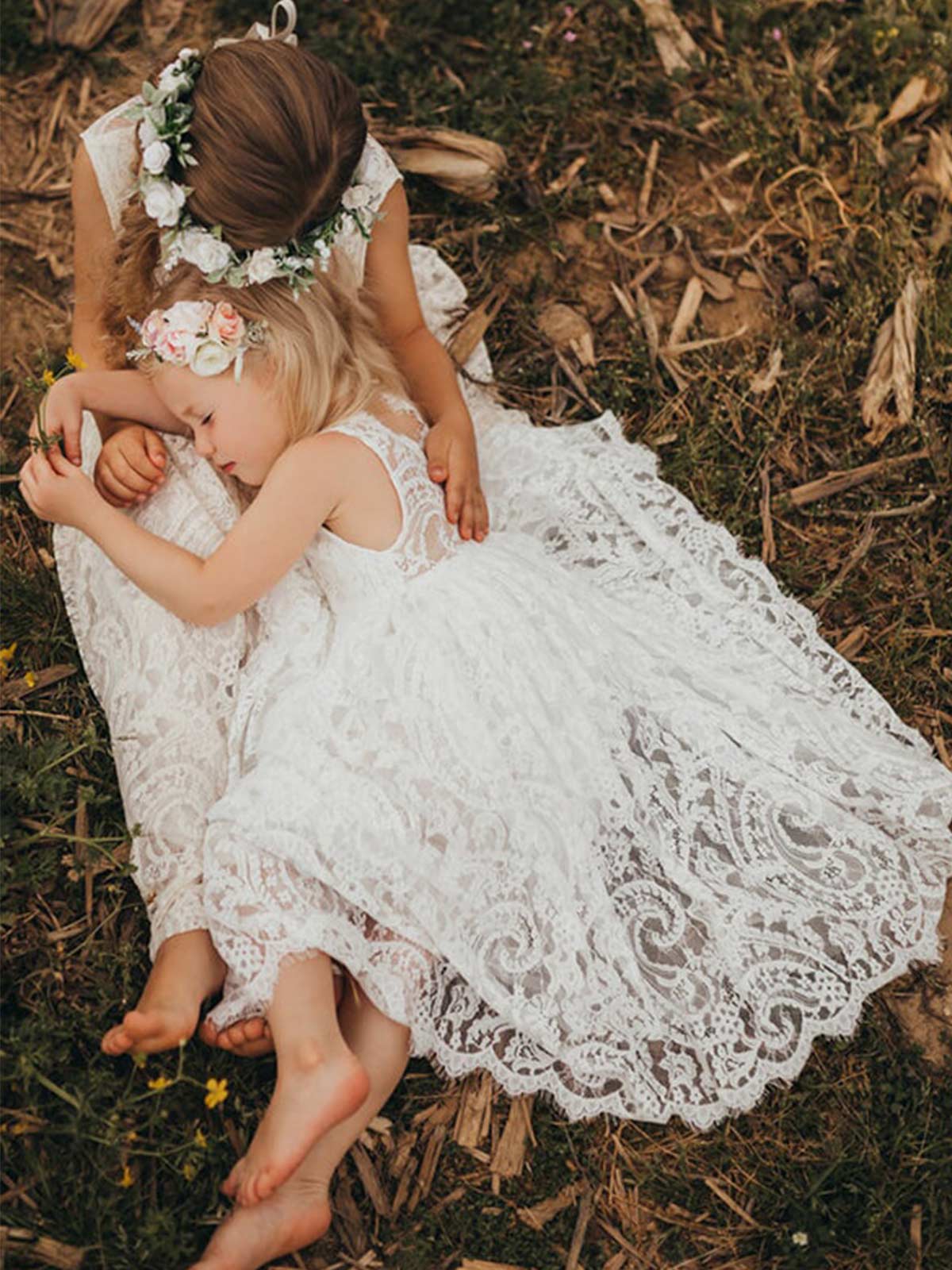Boho A-Line Lace Flower Girl Dresses Pageant Dresses