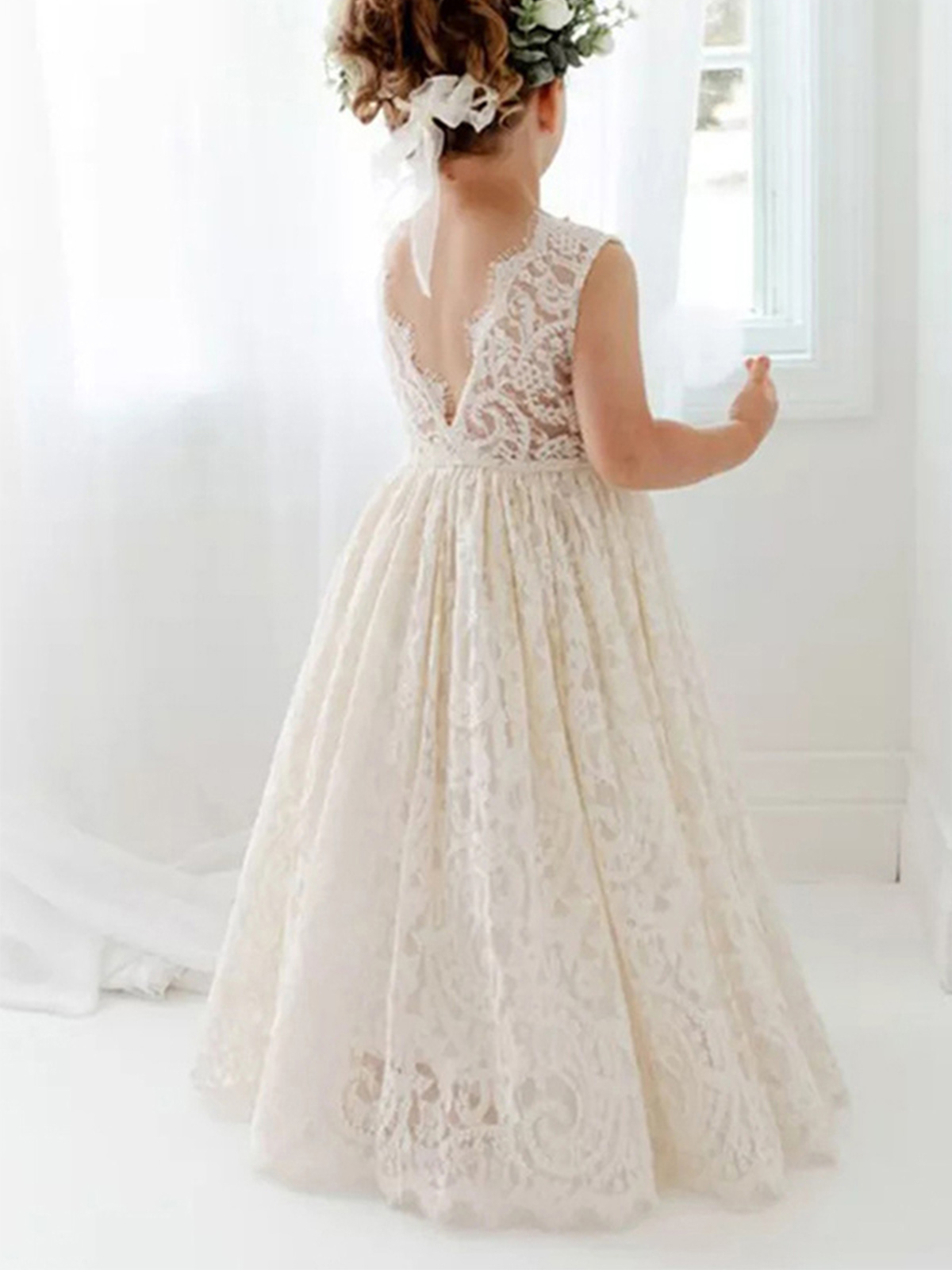 Boho A-Line Lace Flower Girl Dresses Pageant Dresses