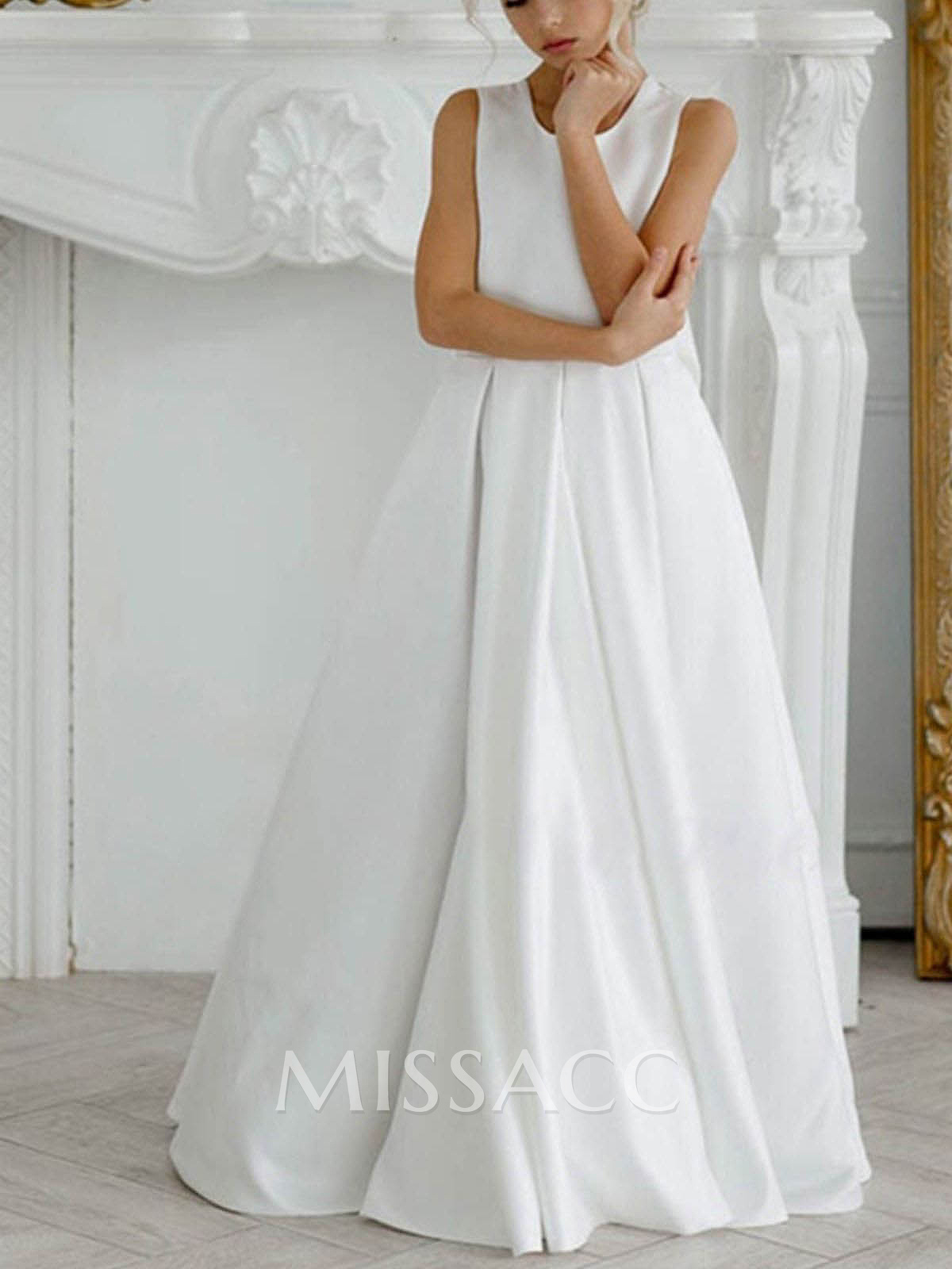 A-Line Lace Satin Floor-Length Flower Girl Dresses Pageant Dresses With Bow A-Line Lace Satin Floor-Length Flower Girl Dresses Pageant Dresses With Bow