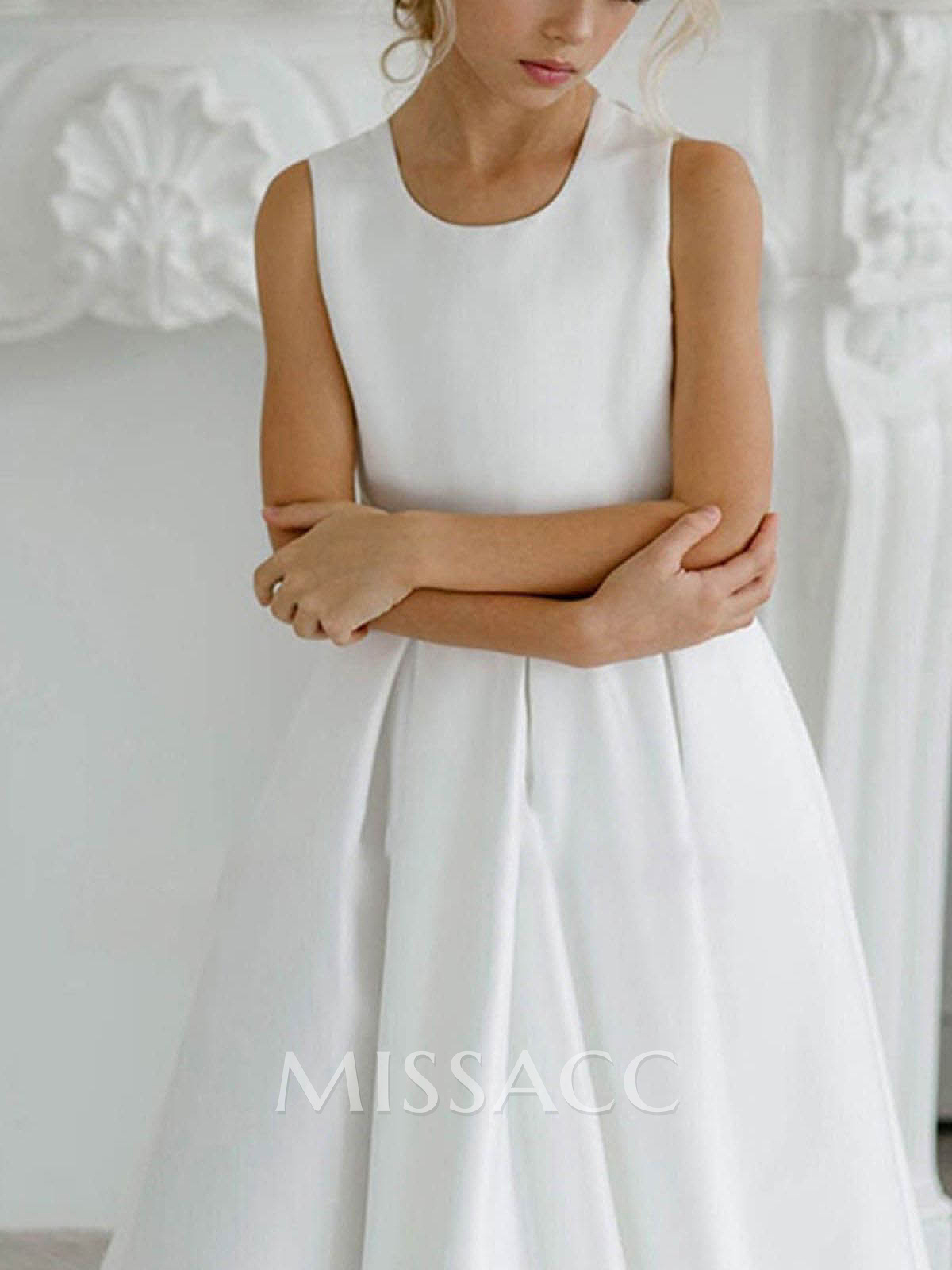 A-Line Lace Satin Floor-Length Flower Girl Dresses Pageant Dresses With Bow A-Line Lace Satin Floor-Length Flower Girl Dresses Pageant Dresses With Bow