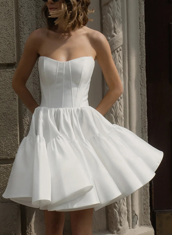 A-Line Sweetheart Short Sleeves Short/Mini Homecoming Dresses With Ruffle