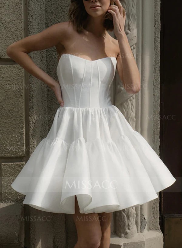 A-Line Sweetheart Short Sleeves Short/Mini Homecoming Dresses With Ruffle