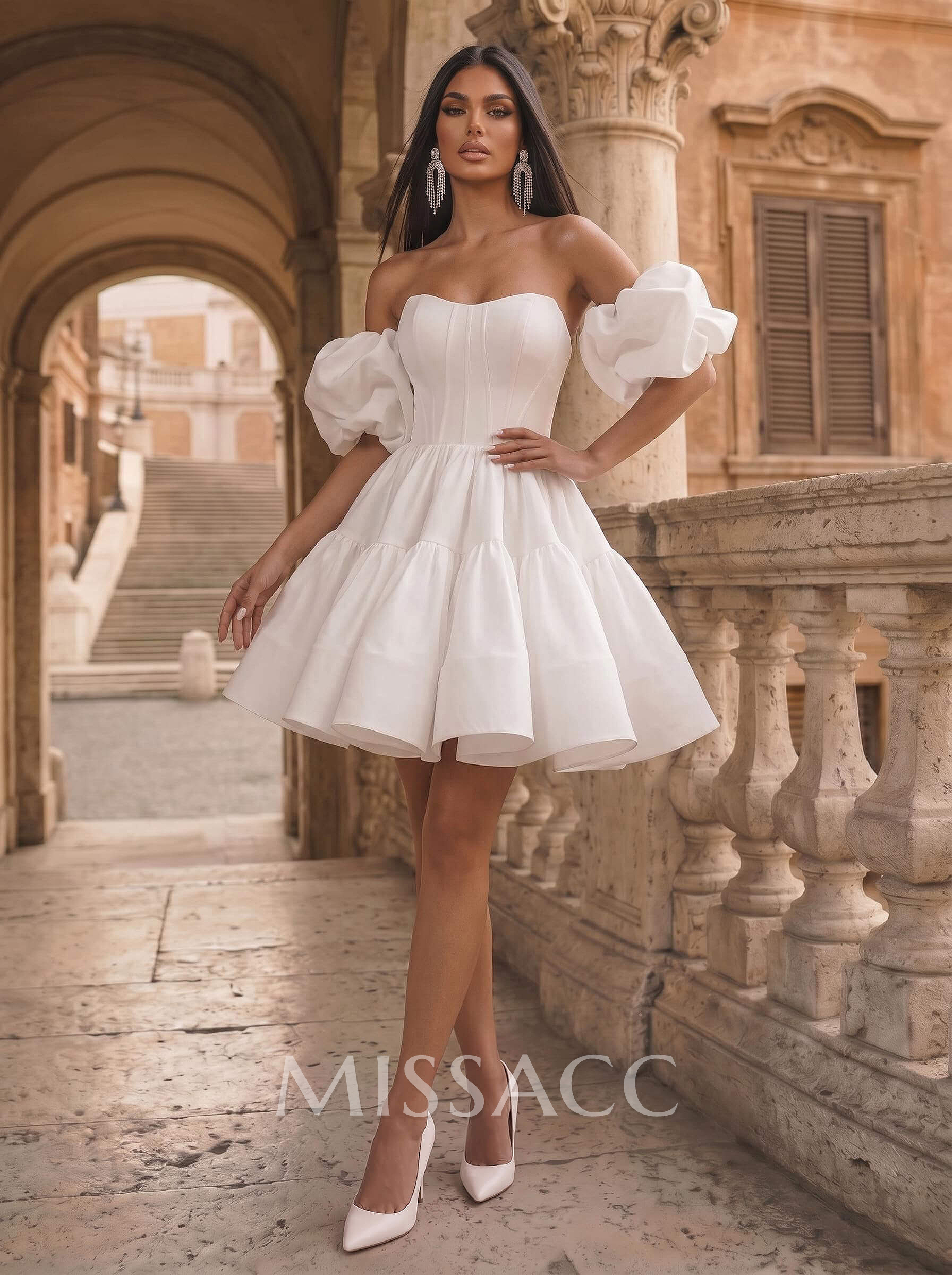 A-Line Sweetheart Detachable Sleeves Short/Mini Taffeta Homecoming Dresses With Ruffle
