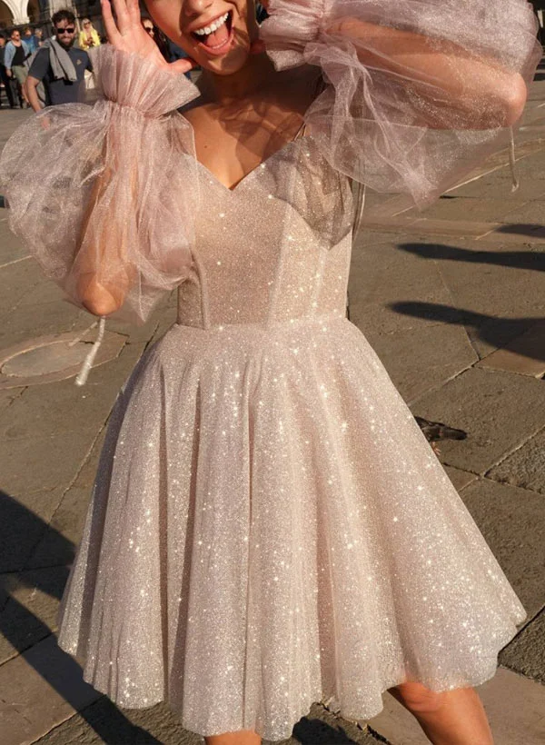 mini homecoming dresses long sleeve A-Line Sweetheart Sleeves Short/Mini long sleeve hoco dress