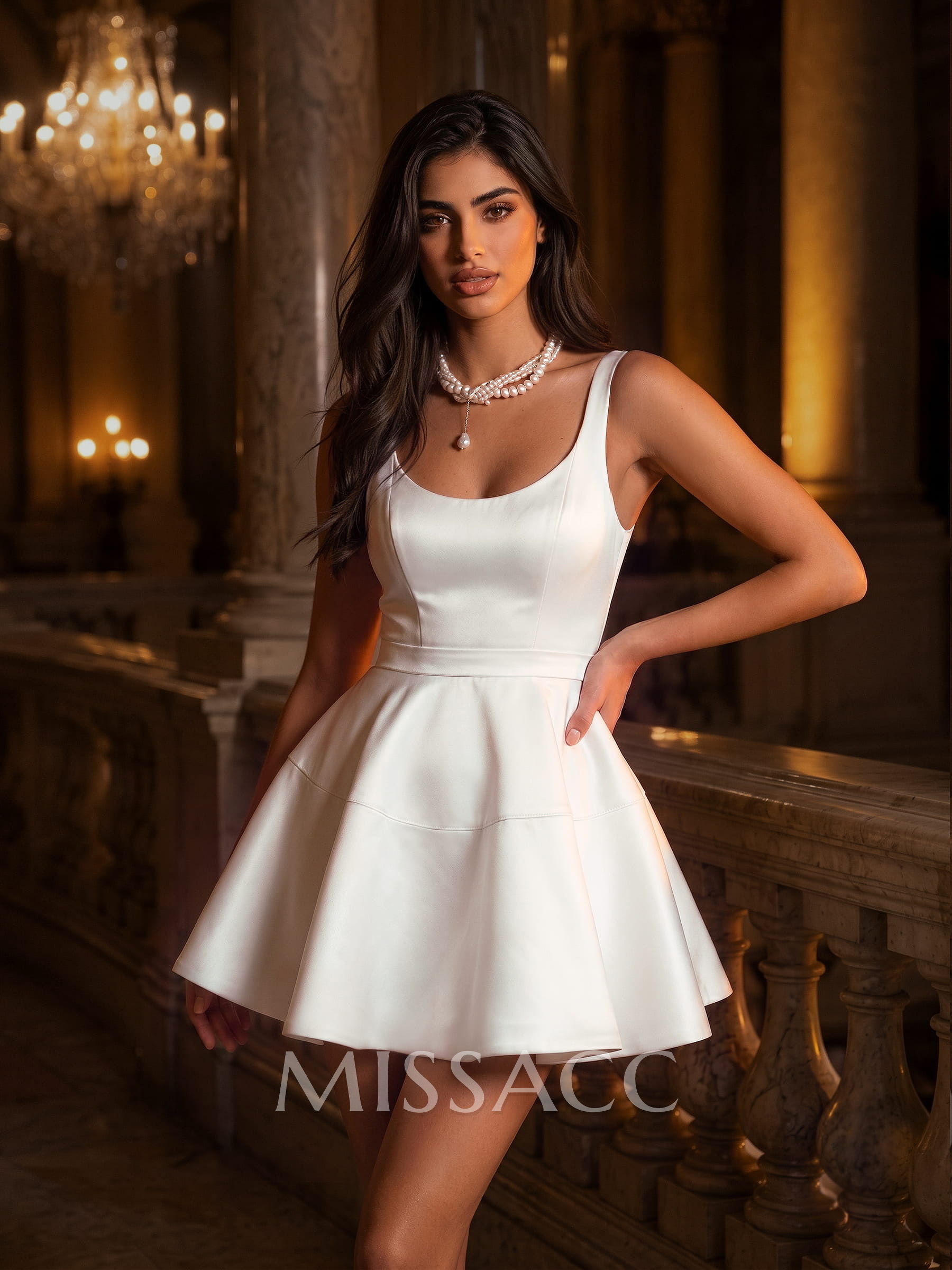 A-Line Scoop Neck Sleeveless Short/Mini Satin Homecoming Dresses