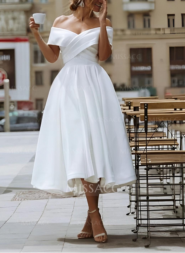 A-Line Off-The-Shoulder Satin Homecoming Dresses With Pockets