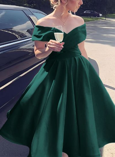 A-Line Off-The-Shoulder Satin Homecoming Dresses With Pockets