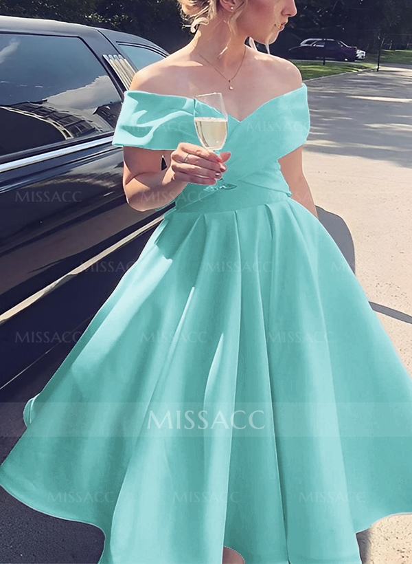 A Line Off The Shoulder Satin Homecoming Dresses With Pockets Missacc