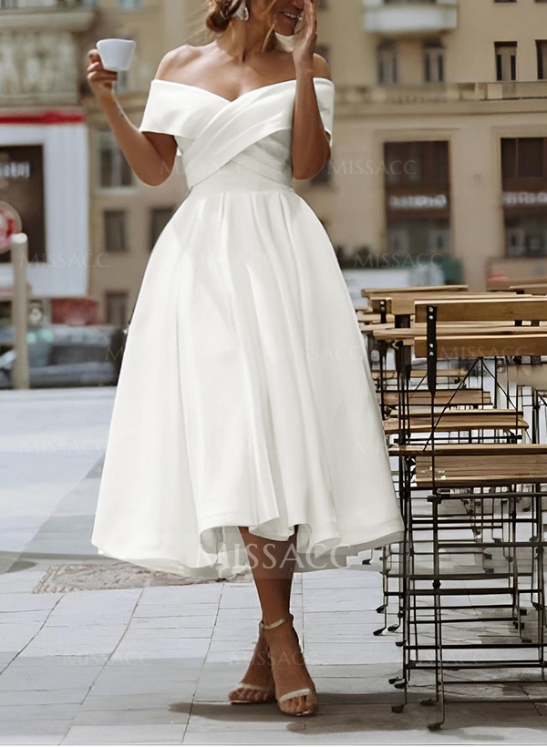 A-Line Off-The-Shoulder Satin Homecoming Dresses With Pockets