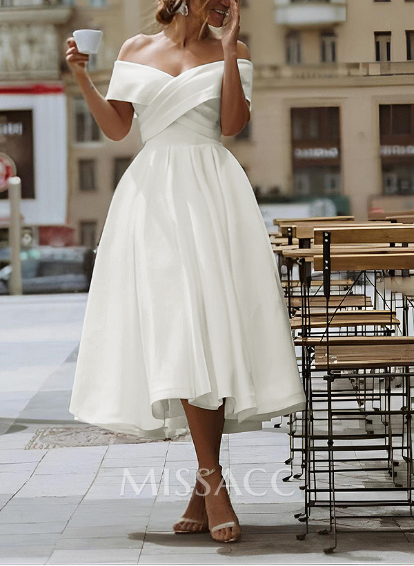 A-Line Off-The-Shoulder Satin Homecoming Dresses With Pockets