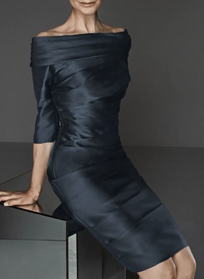 Black Off-The-Shoulder Knee-Length Satin Mother Of The Bride Dresses