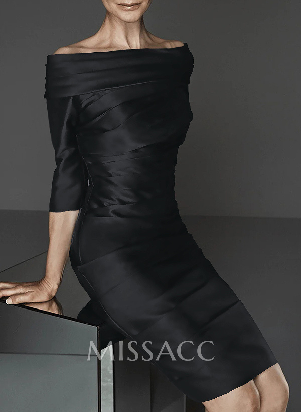 Black Off-The-Shoulder Knee-Length Satin Mother Of The Bride Dresses