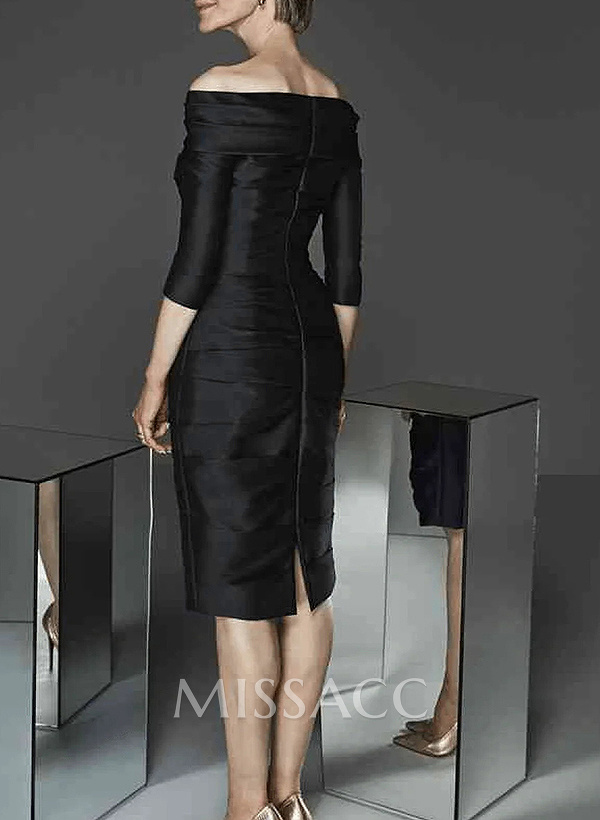 Black Off-The-Shoulder Knee-Length Satin Mother Of The Bride Dresses