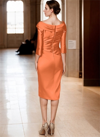 Cap Shoulder Knee-Length Satin Mother Of The Bride Dresses