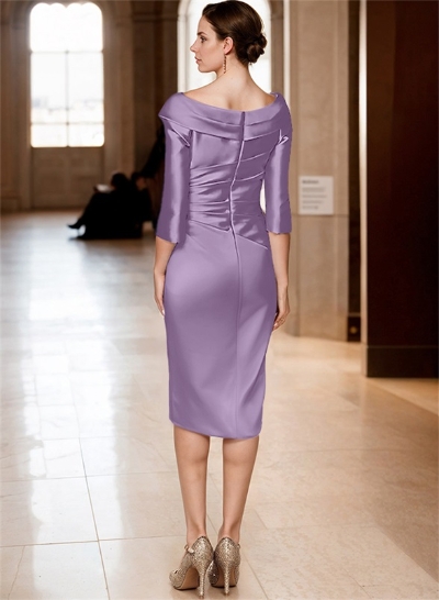 Cap Shoulder Knee-Length Satin Mother Of The Bride Dresses