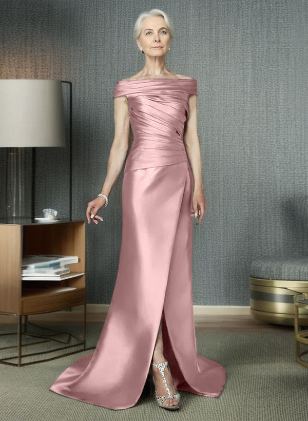 Long Satin Cap Shoulder Sheath/Column Mother Of The Bride Dresses
