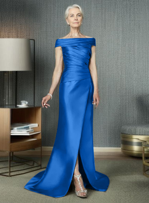 Long Satin Cap Shoulder Sheath/Column Mother Of The Bride Dresses