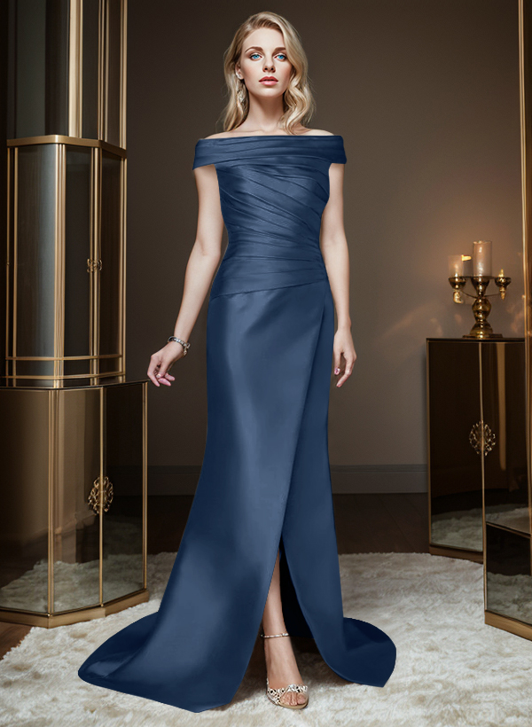 Longue Satiné Cap Épaule Fourreau/Colonne Robes Mère De La Mariée