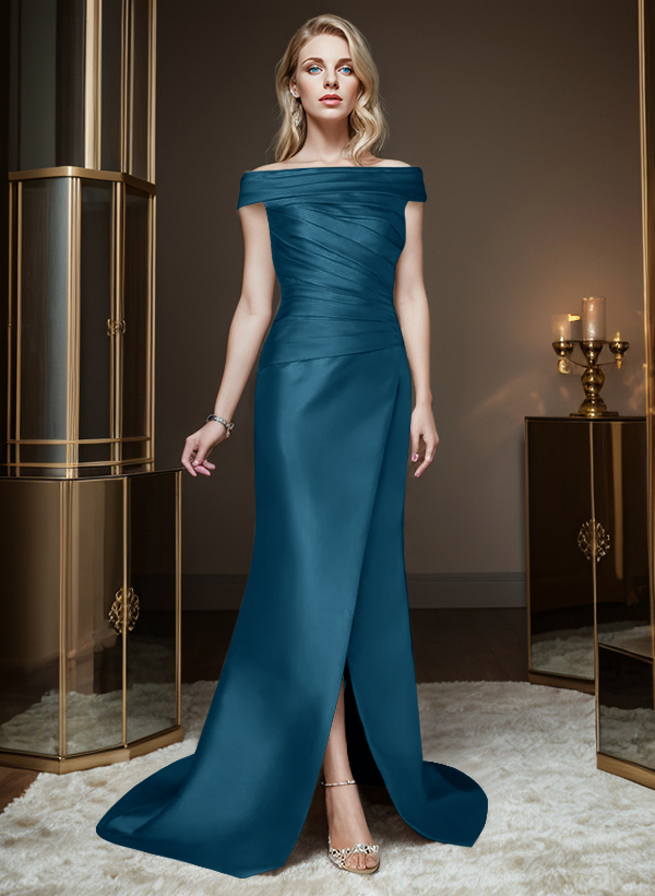 Longue Satiné Cap Épaule Fourreau/Colonne Robes Mère De La Mariée