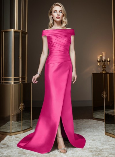 Long Satin Cap Shoulder Sheath/Column Mother Of The Bride Dresses