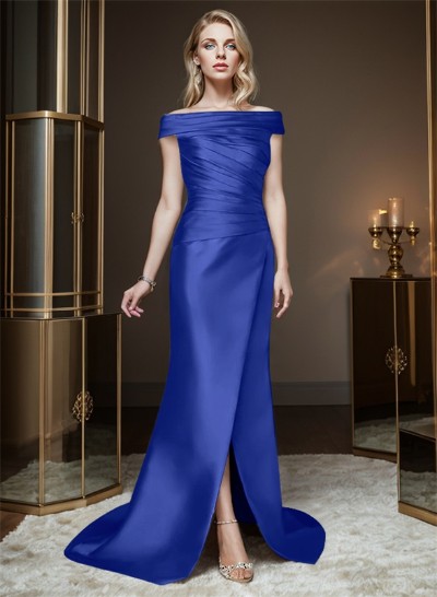 Long Satin Cap Shoulder Sheath/Column Mother Of The Bride Dresses