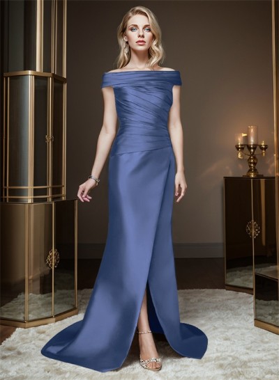 Long Satin Cap Shoulder Sheath/Column Mother Of The Bride Dresses